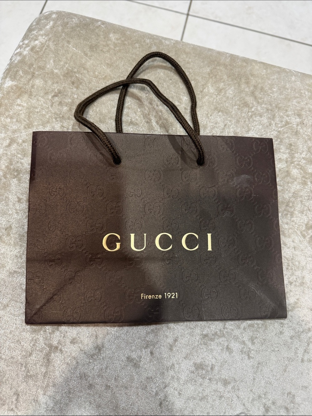 Gucci Dark Brown Paper Tote with Gold Logo